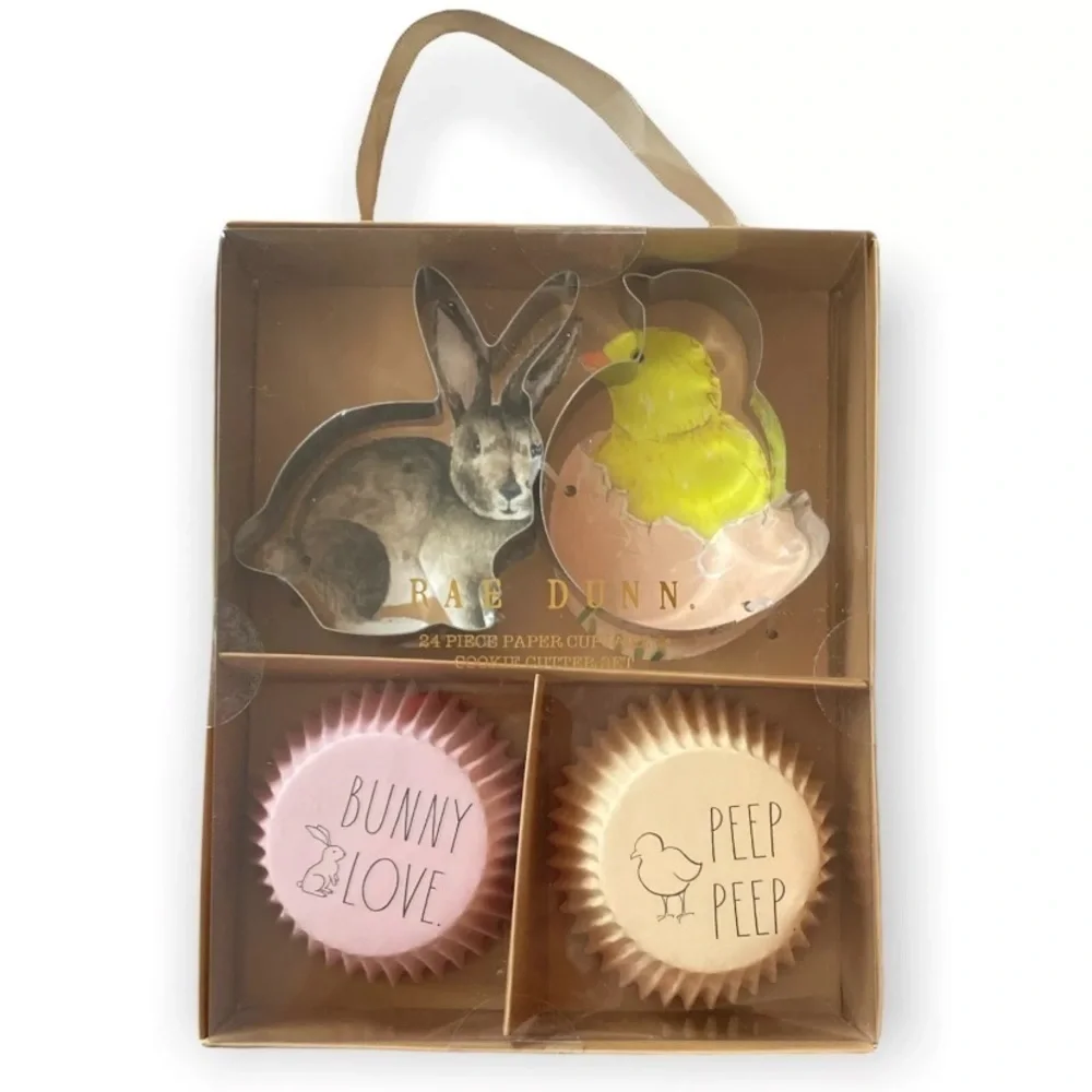 Rae Dunn Easter 24 Piece Paper Cupcake Liners & 2 Cookie Cutters Bunny Chick